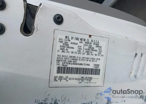 1997 Ford Ranger Splash/Xl/Xlt z USA, uszkodzony, nr VIN 1FTCR10A6VUB17146